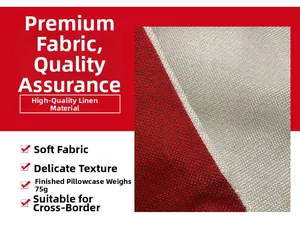 Close-up of premium red Christmas linen fabric with soft texture and 75g weight detail