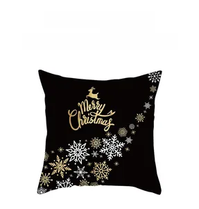 Close-up of black peach skin Christmas pillowcase with golden reindeer and 45g weight