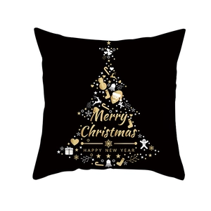 Black Christmas pillowcase with golden festive elements forming a holiday tree pattern
