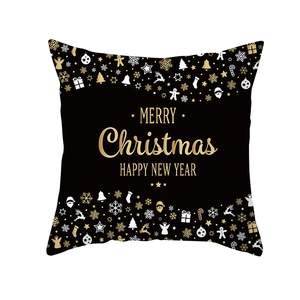 Christmas pillowcase featuring black and gold festive deer and snowflake prints