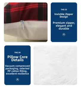 Détail de la fermeture éclair invisible et du rembourrage en coton PP sur la housse de coussin