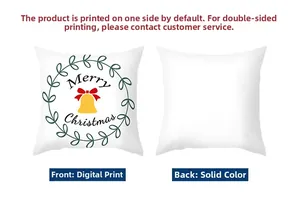 Détail recto verso de la housse de coussin de Noël avec cloches et imprimé