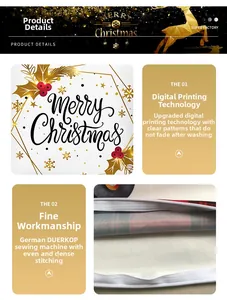 Dettaglio federa natalizia con stampa Merry Christmas e cuciture precise della zip