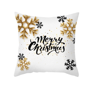 Federa natalizia con fiocchi d'oro e scritta Merry Christmas su tessuto bianco