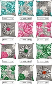 Detailed catalog showing 12 waterproof linen pillow covers with various floral prints