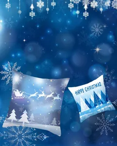 Detail of Christmas pillowcases with Santa and reindeer prints on peach skin fabric