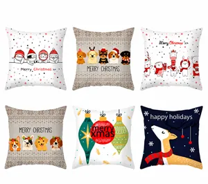 Detailed pattern overview of Christmas throw pillow covers with animal and reindeer prints