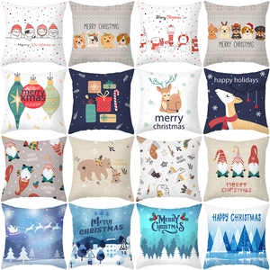 Taie d'Oreiller en Velours Peau de Pêche avec Impression d'Animaux de Noël pour Canapé Décoration de Maison Housse de Coussin de Fête Joyeux Noël Carrée