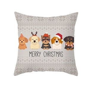 Housse de coussin Noël avec chiens mignons, motifs flocons et texte Merry Christmas
