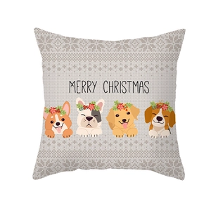 Housse de coussin de Noël avec texte et chiens de dessin animé sur fond blanc