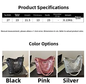 Detaillierte Größenparameter und Farboptionen für die modische Pailletten-Tasche