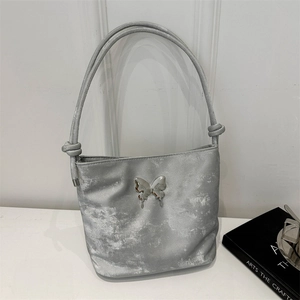 Sac Fourre-tout en Tissu Oxford Décoration Papillon pour Femmes Mode Urbaine Minimaliste Sac à Bandoulière avec Bandoulière Nouée