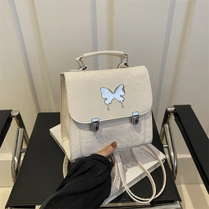 Fashionable beige mini butterfly backpack for women with textured PU and metal buckle