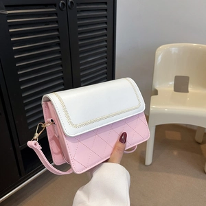 Pink and white quilted PU leather crossbody bag with chain strap and gold hardware