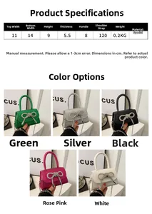 Guide des tailles détaillé pour mini sac à main avec dimensions et cinq coloris