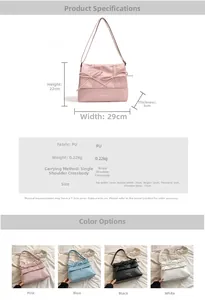 Size chart showing PU leather tote bag dimensions 29x22x8cm with bow detail