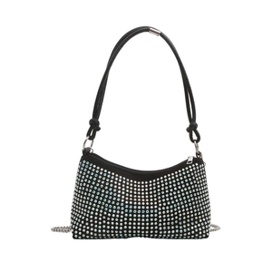 Chic black rhinestone underarm bag with shimmering crystals and silver chain strap