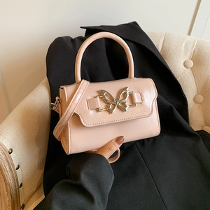 Women Glossy PU Leather Handbag With Butterfly Metal Buckle Trendy Korean Style Square Crossbody Bag For Daily Use