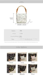 Silk tote bag with bamboo beaded handle and butterfly embroidery in various colors