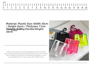 Detailed size specifications of the clear PVC tote bag with precise measurements in cm