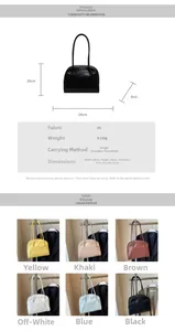 Detailed chart showing PU shoulder bag dimensions and six Morandi color options