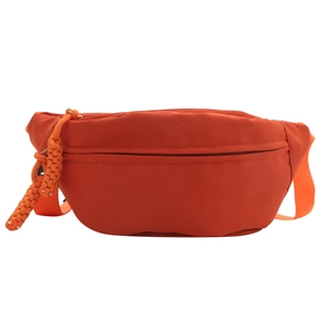 Vibrant orange large capacity nylon waist bag with trendy woven rope zipper pulls