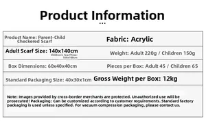 Größentabelle für Karoschals mit Maßen für Erwachsene 140cm und Kinder 100cm