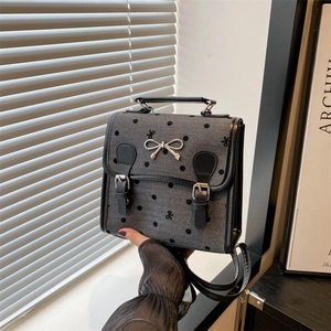 Women Fashion Bow Backpack Polka Dot Heart Canvas PU Leather Mini Handbag School Travel Casual Preppy Style Girls Daypack