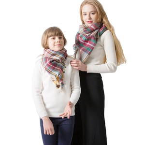 Matching plaid cashmere scarves for parent and child with classic multi-color check patterns