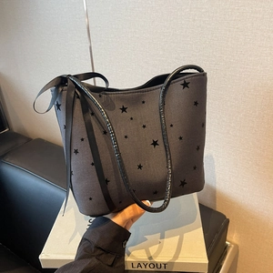 Women Trendy Casual Fabric Tote Bag Star Heart Polka Dot Print Shoulder Bag With Ribbon Bow Decoration Fashion Underarm Bag