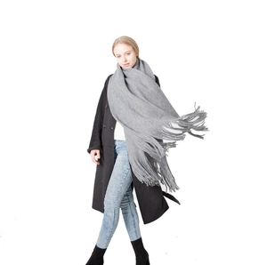 Dark grey thick imitation wool scarf with long tassels for men and women in winter