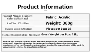 Detailed specifications of a gradient split poncho made of soft acrylic material
