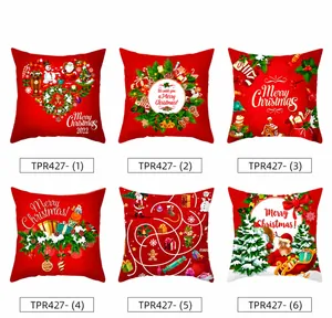 Collage aus sechs festlichen Weihnachtskissenbezügen mit roten Motiven und Mustern