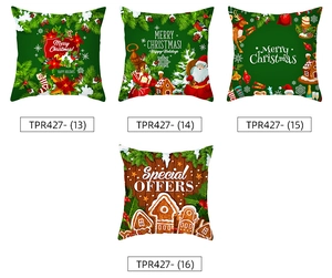 Nahaufnahme von 45cm Weihnachtskissen mit Weihnachtsmann- und Rentierdruck auf grünem Stoff