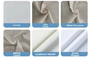 Texture detail showing canvas, linen, velvet and peach skin fabrics for pillow covers