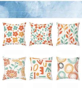 Detailed grid showing six modern floral and geometric patterns on peach skin pillowcases