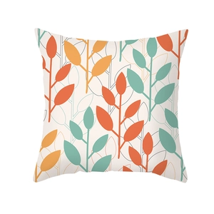 Floral geometric print pillowcase with abstract leaf pattern for living room decor