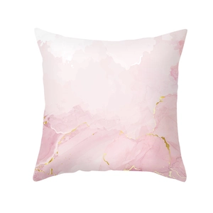 Detail of pink marble watercolor pillowcase with elegant gold veins on fabric