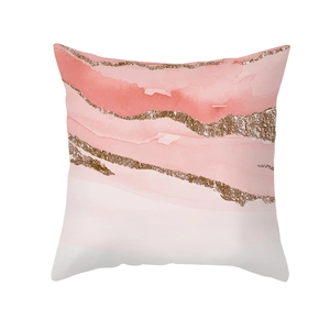 Detail of pink watercolor marble pattern and golden texture on peach skin fabric