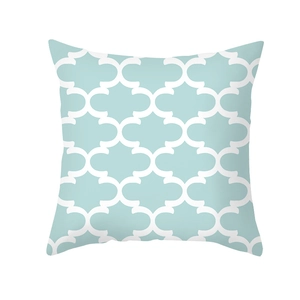 Tiffany blue and white Moroccan trellis geometric square peach skin cushion cover