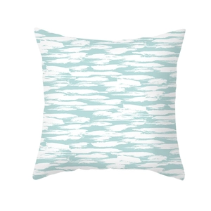 Blue geometric throw pillow cover with white artistic brush stroke texture on square cushion
