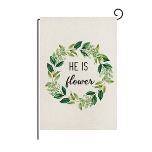 Polyester spring garden flag with watercolor floral wreath and black metal stand