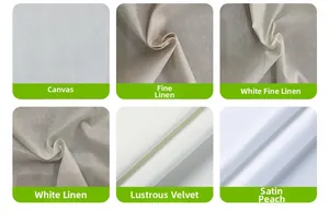 Texture comparison of canvas, linen, velvet, and peach skin fabrics for pillow covers