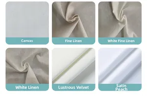 Vue détaillée de six textures de tissus incluant toile, lin, velours et peau de pêche