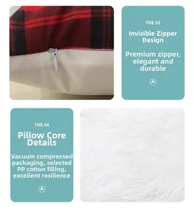 Détail de la housse de coussin à carreaux avec fermeture éclair invisible et coton PP