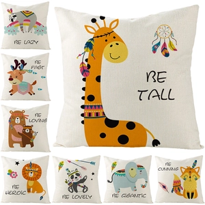 Taie d'Oreiller en Polyester Animal de Dessin Animé Style Nordique Tribal Housse de Coussin Avec Citations Inspirantes Pour Maison Bureau