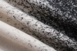Macro shot showing soft texture and weave detail of thick black and white gradient shawl