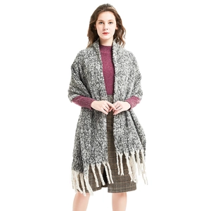 Winter Thick Warm Boucle Yarn Scarf For Women Men Long Tassel Soft Mottled Solid Color Knit Shawl Wrap Outdoor Neck Warmer