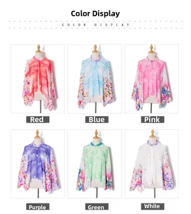 Color options of floral print sun protection cardigan shown in 2x3 grid display