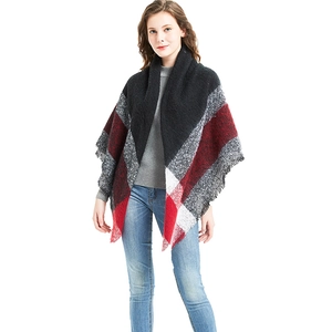 Women Large Plaid Scarf Thick Warm Winter Shawl Wrap With Fringed Edges Polyester Square Plaid Blanket Shawl For Ladies